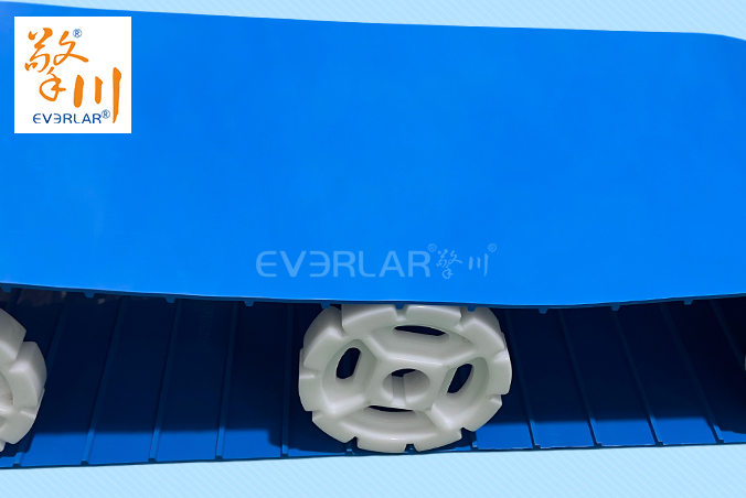 藍(lán)色TPU食品級易潔帶加導(dǎo)條防霉抗菌水果蔬菜加工輸送帶廠家定制